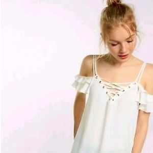 EXPRESS WOMENS LACE UP RUFFLE CAMI Ivory M
